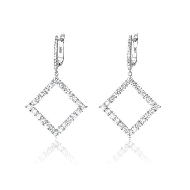 Pendant Drop Earrings — Moissanite, 925 Silver, detail view