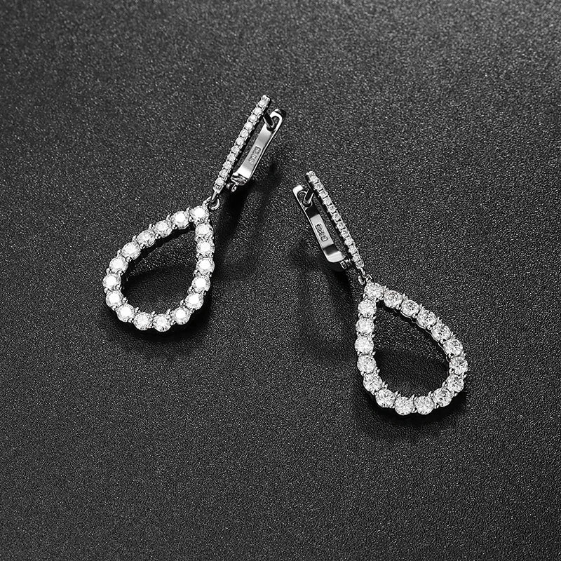 Pendant Drop Earrings — Moissanite, 925 Silver, detail view
