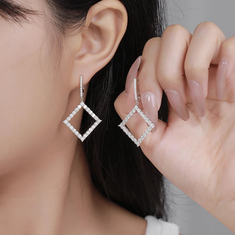 Pendant Drop Earrings — Moissanite, 925 Silver, detail view