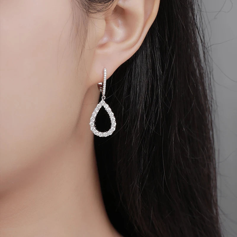 Pendant Drop Earrings — Moissanite, 925 Silver, detail view