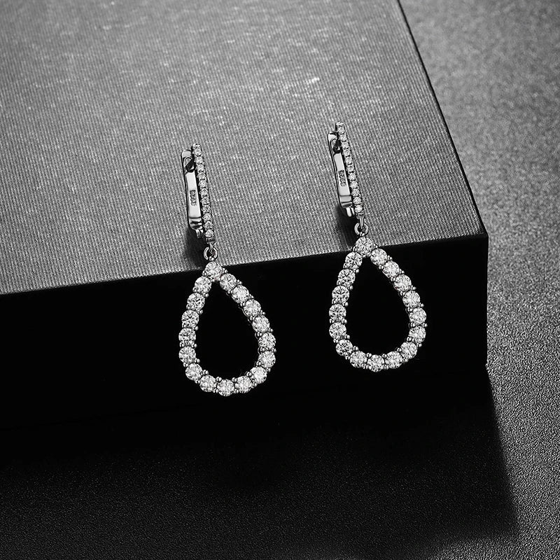 Pendant Drop Earrings — Moissanite, 925 Silver, detail view