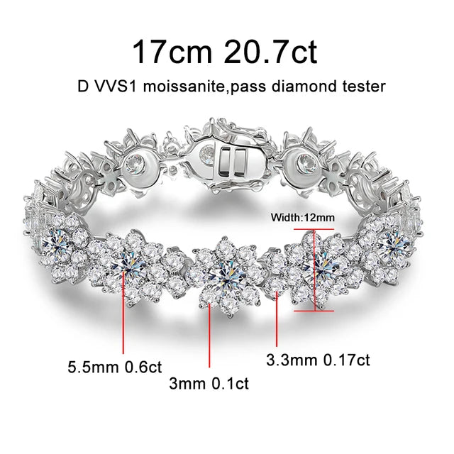 Sunflower Tennis Bracelet — Moissanite, 925 Silver, detail view