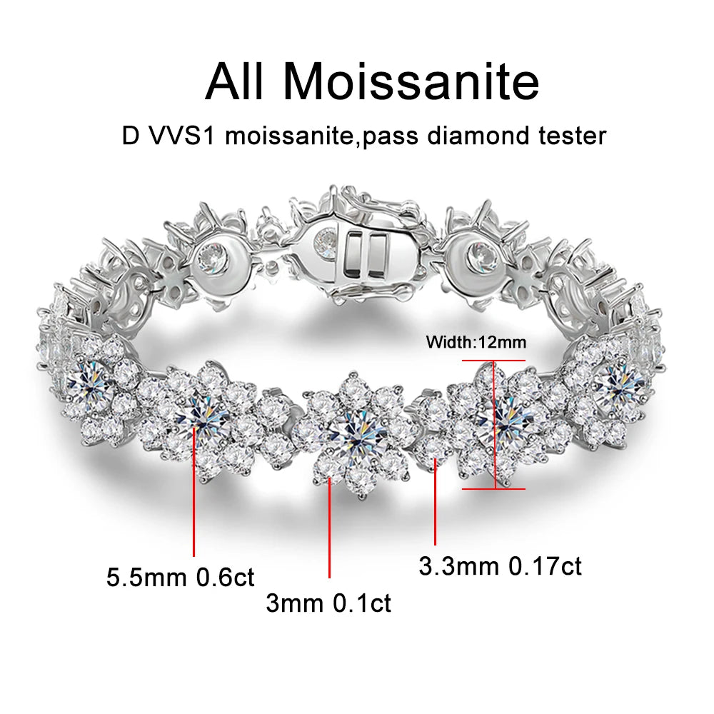 Sunflower Tennis Bracelet — Moissanite, 925 Silver, detail view