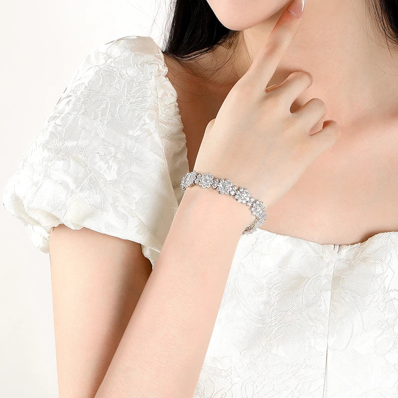Sunflower Tennis Bracelet — Moissanite, 925 Silver, detail view