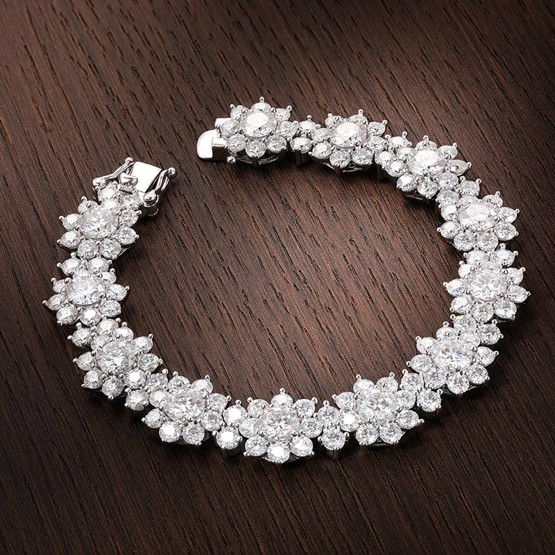 Sunflower Tennis Bracelet — Moissanite, 925 Silver, detail view