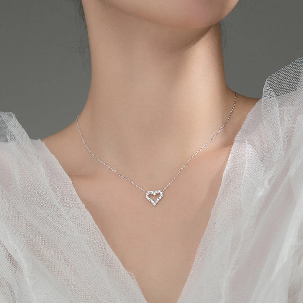 Heart Pendant Necklace — Moissanite & Zirconia Options, 925 Silver, detail view