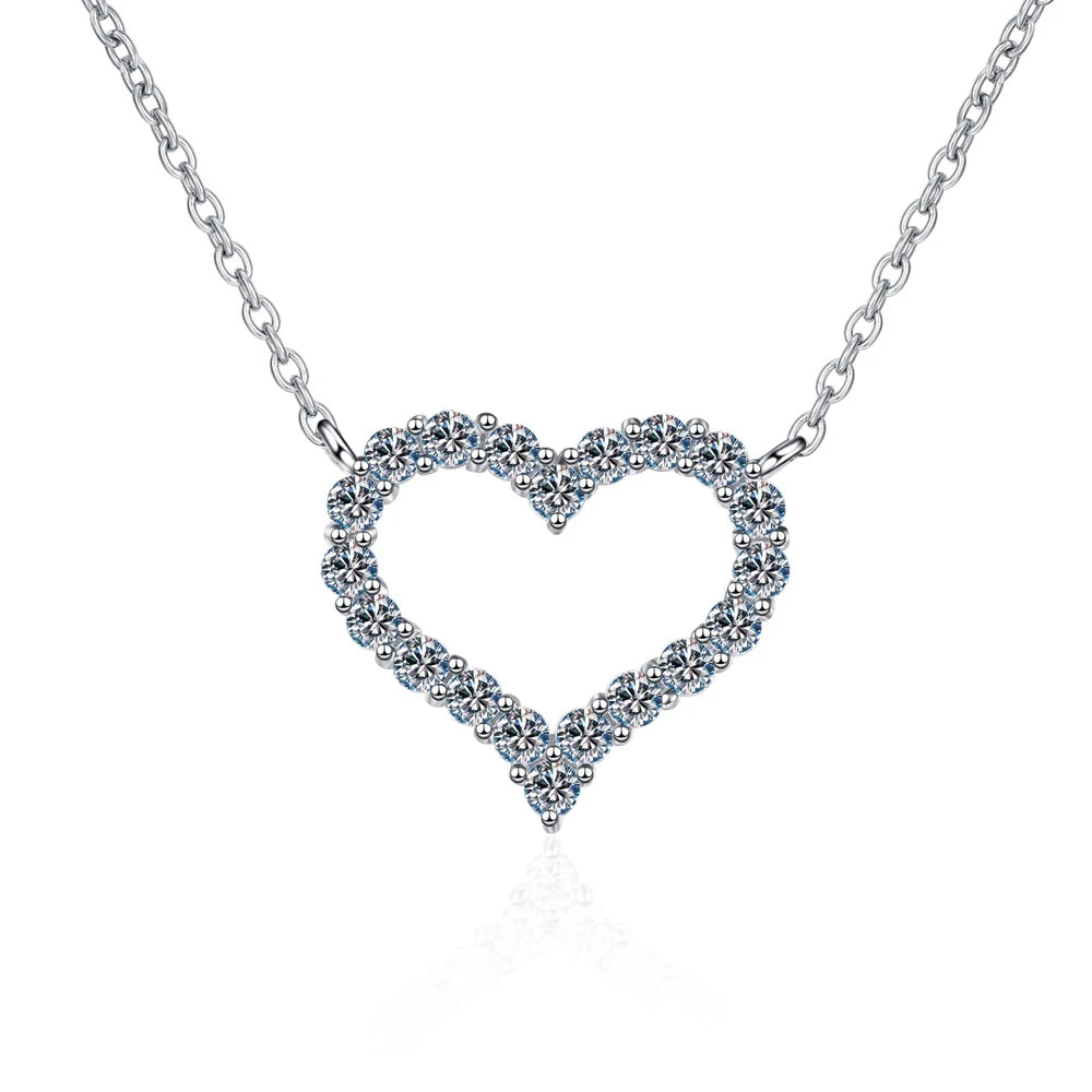 Heart Pendant Necklace — Moissanite & Zirconia Options, 925 Silver, detail view