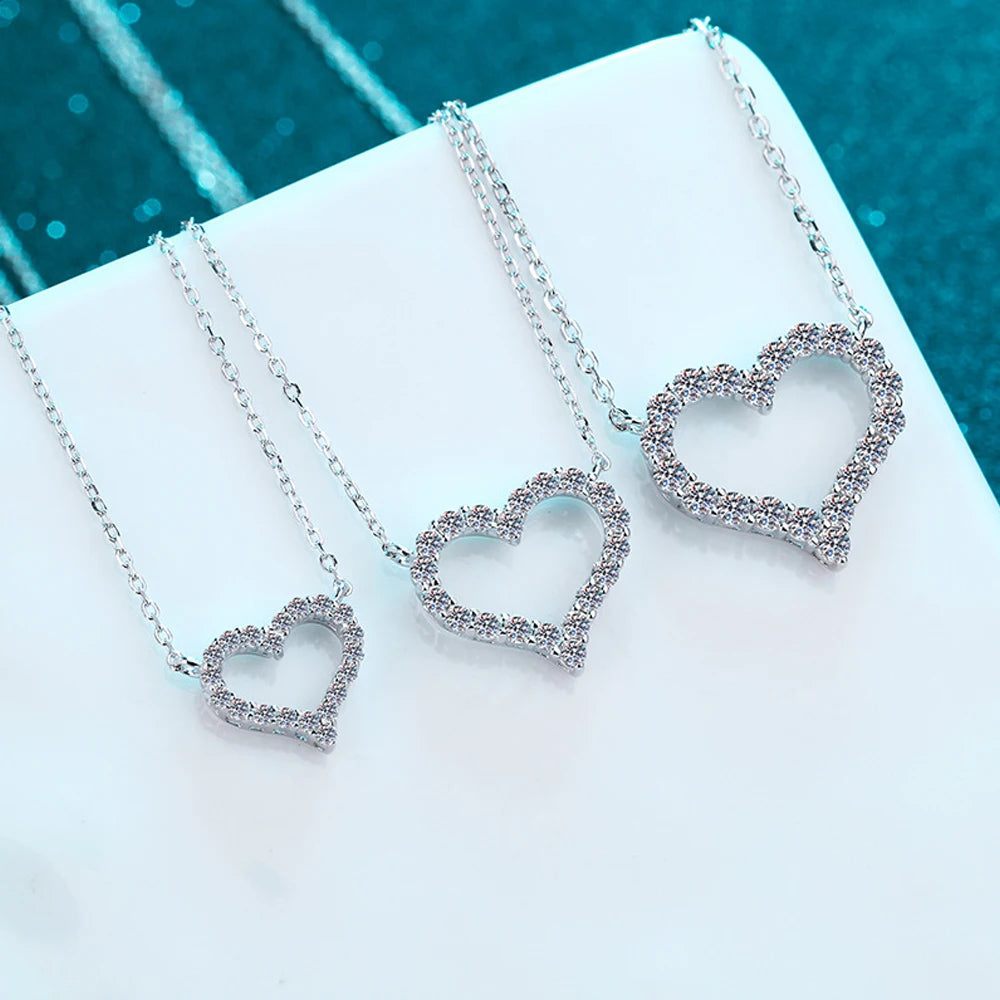Heart Pendant Necklace — Moissanite & Zirconia Options, 925 Silver, detail view