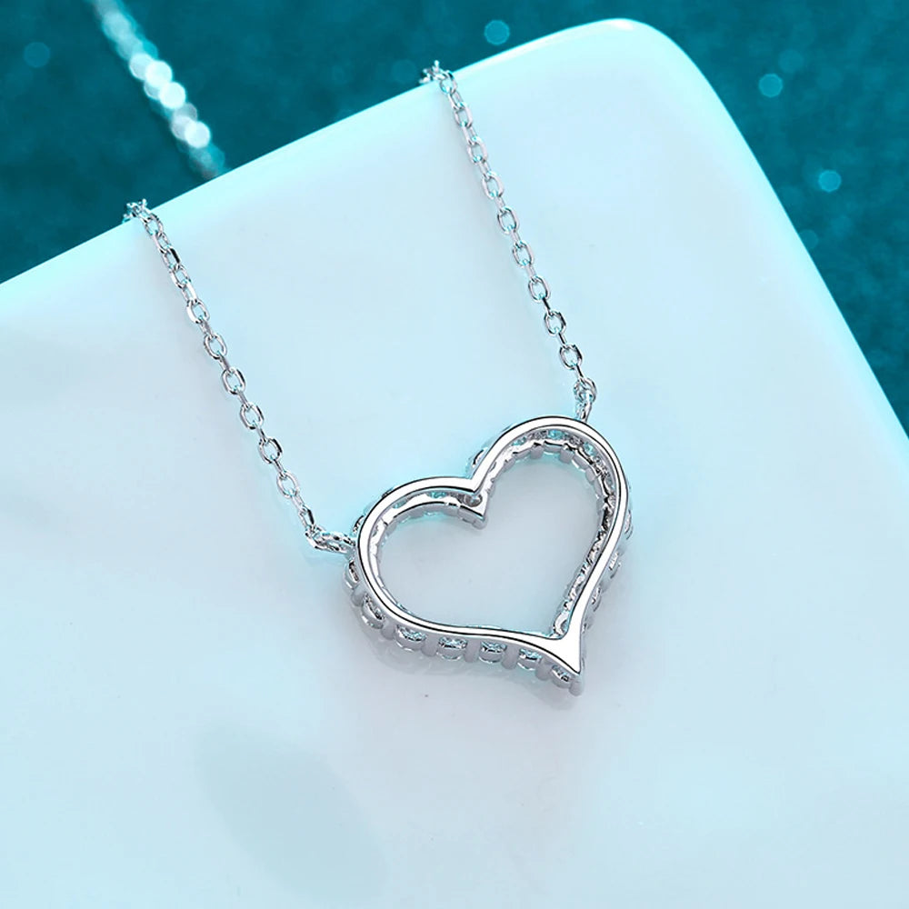 Heart Pendant Necklace — Moissanite & Zirconia Options, 925 Silver, detail view