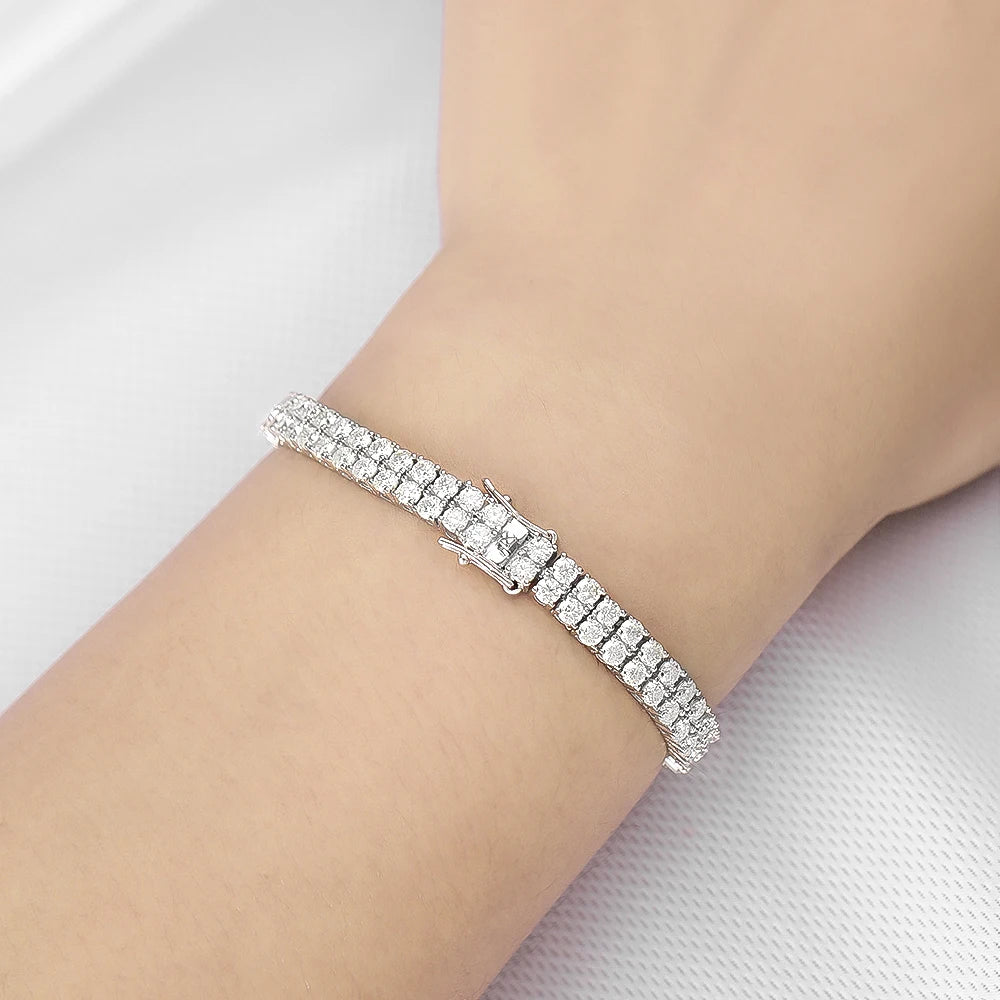 Double-Row Tennis Bracelet — 3mm Moissanite, 925 Silver, detail view