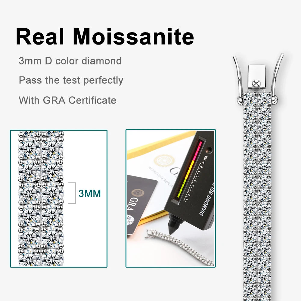 Double-Row Tennis Bracelet — 3mm Moissanite, 925 Silver, detail view