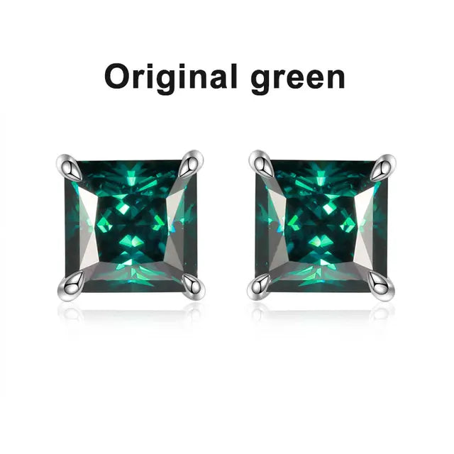 Princess-Cut Earrings — Moissanite, 925 Silver, detail view