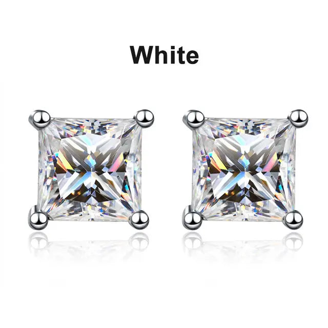 Princess-Cut Earrings — Moissanite, 925 Silver, detail view
