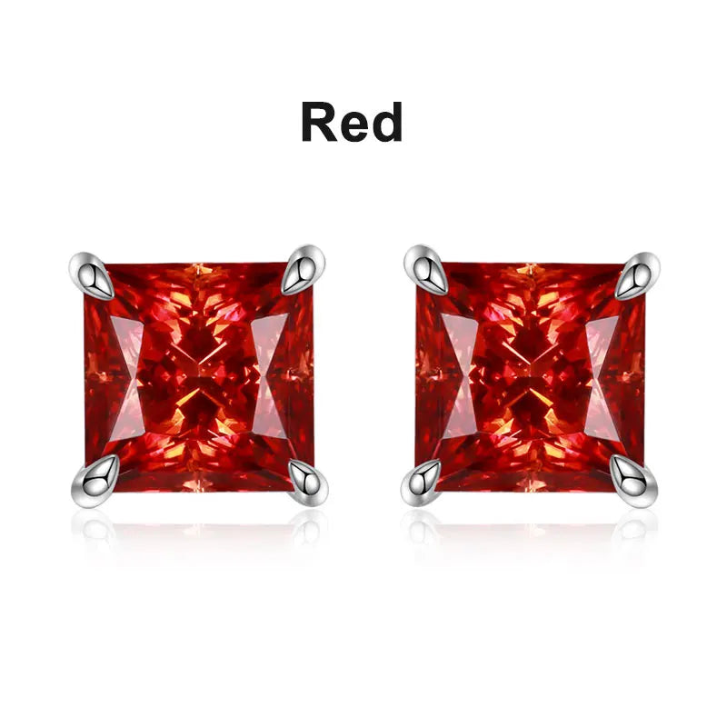 Princess-Cut Earrings — Moissanite, 925 Silver, detail view