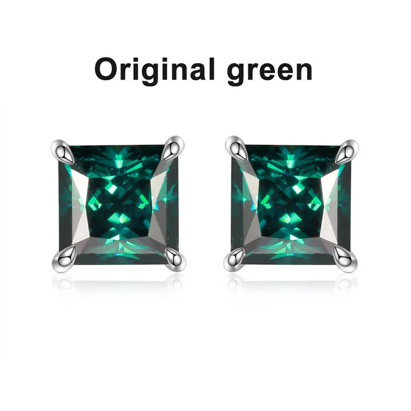 Princess-Cut Earrings — Moissanite, 925 Silver, detail view
