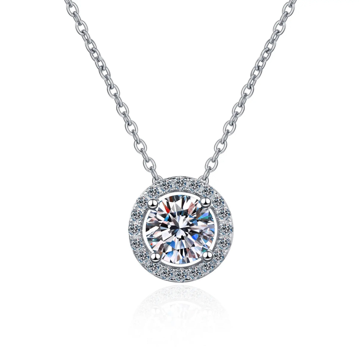 Halo Pendant Necklace — Moissanite, 925 Silver, detail view