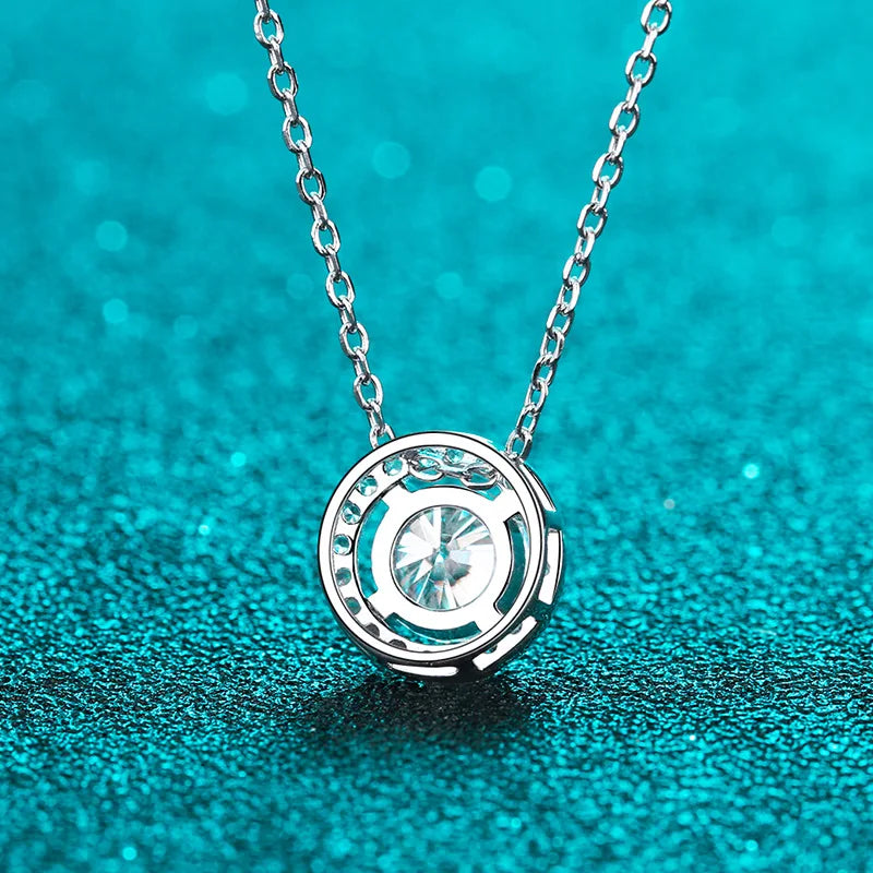 Halo Pendant Necklace — Moissanite, 925 Silver, detail view