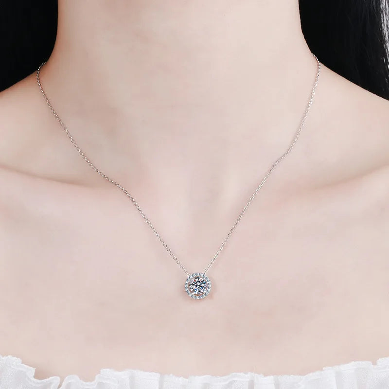 Halo Pendant Necklace — Moissanite, 925 Silver, detail view