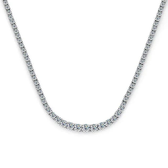Tennis Necklace — Moissanite & Zirconia Options, 925 Silver, detail view