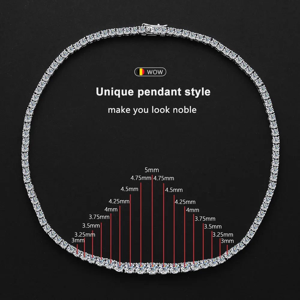 Tennis Necklace — Moissanite & Zirconia Options, 925 Silver, detail view