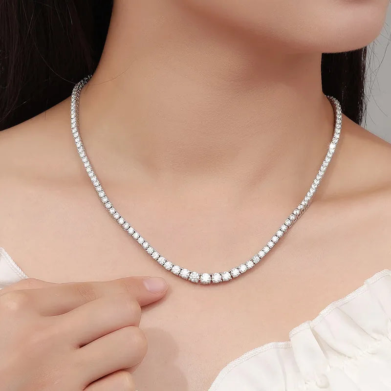 Tennis Necklace — Moissanite & Zirconia Options, 925 Silver, detail view