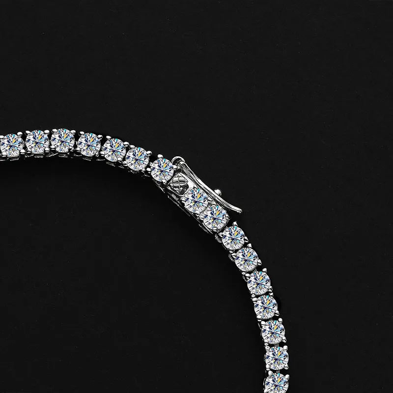 Tennis Necklace — Moissanite & Zirconia Options, 925 Silver, detail view