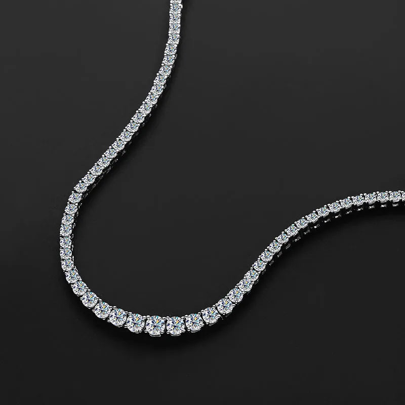 Tennis Necklace — Moissanite & Zirconia Options, 925 Silver, detail view