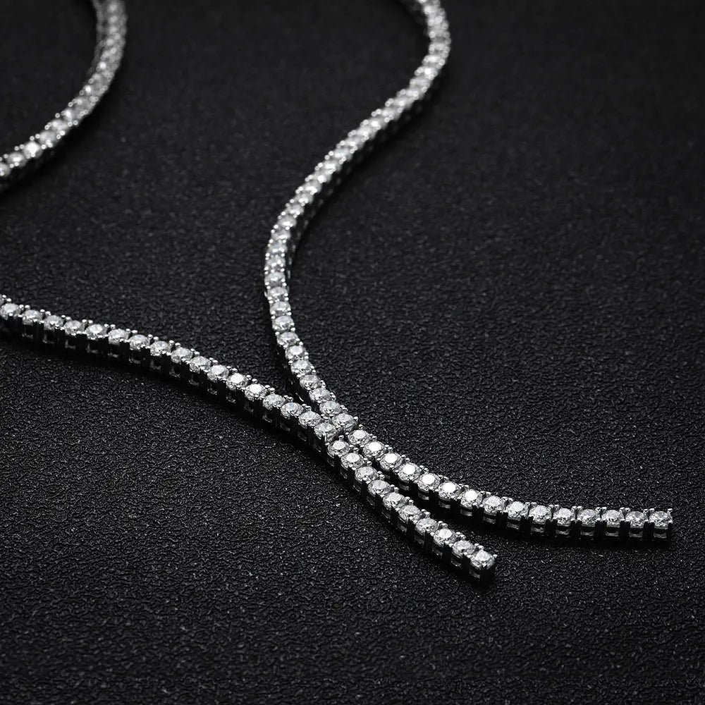 Classic Tennis Necklace — 3mm Moissanite, 925 Silver, detail view