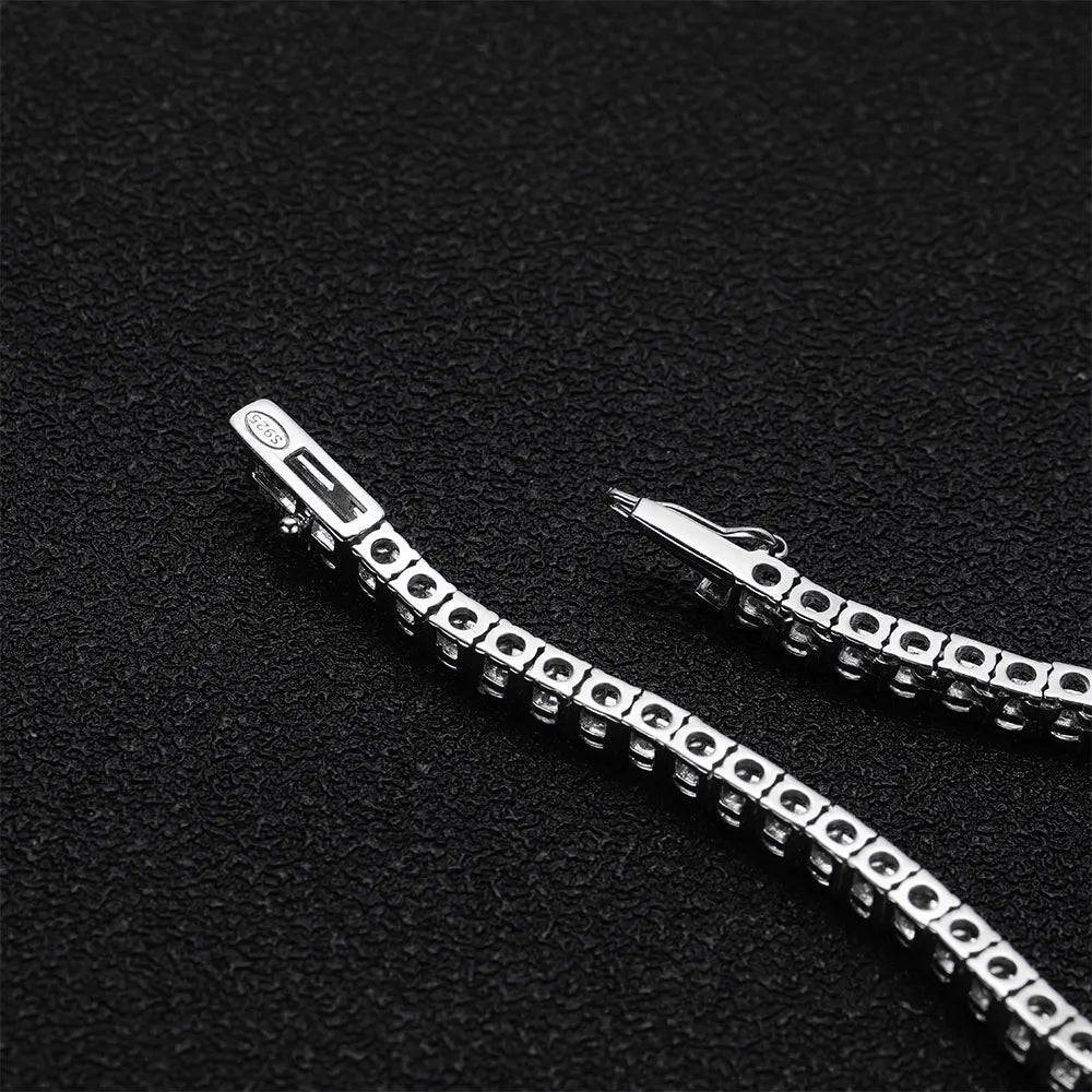 Classic Tennis Necklace — 3mm Moissanite, 925 Silver, detail view