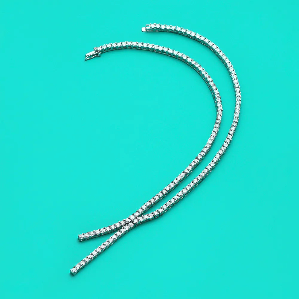 Classic Tennis Necklace — 3mm Moissanite, 925 Silver, detail view
