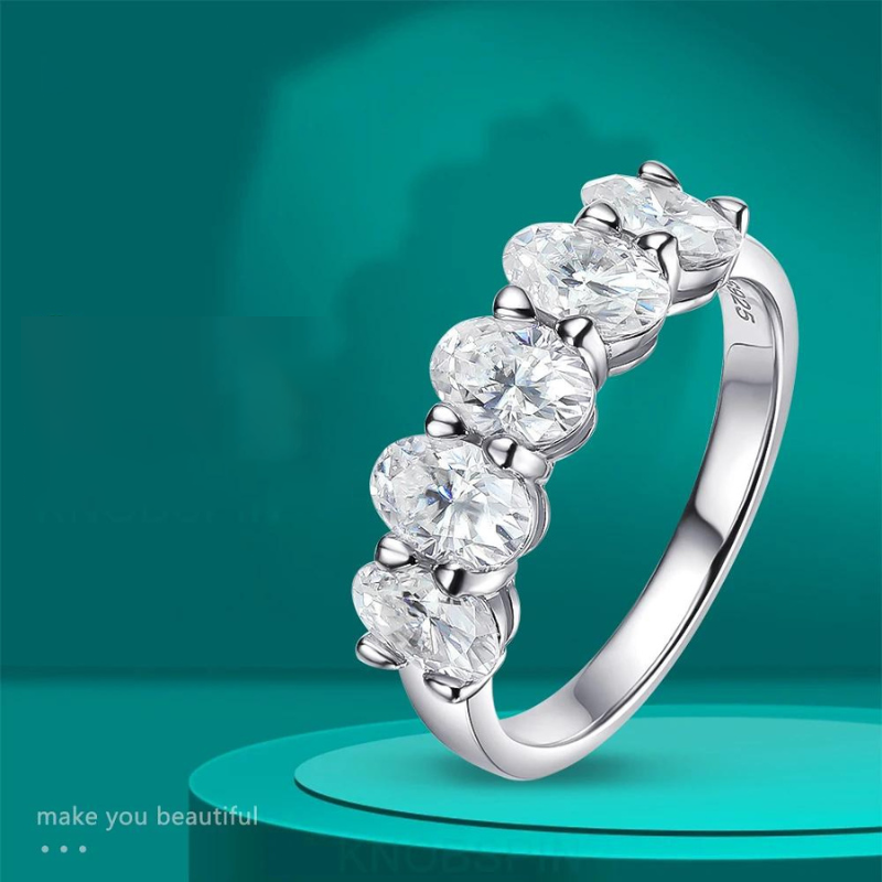 Oval Solitaire Ring — Moissanite, 925 Silver, detail view