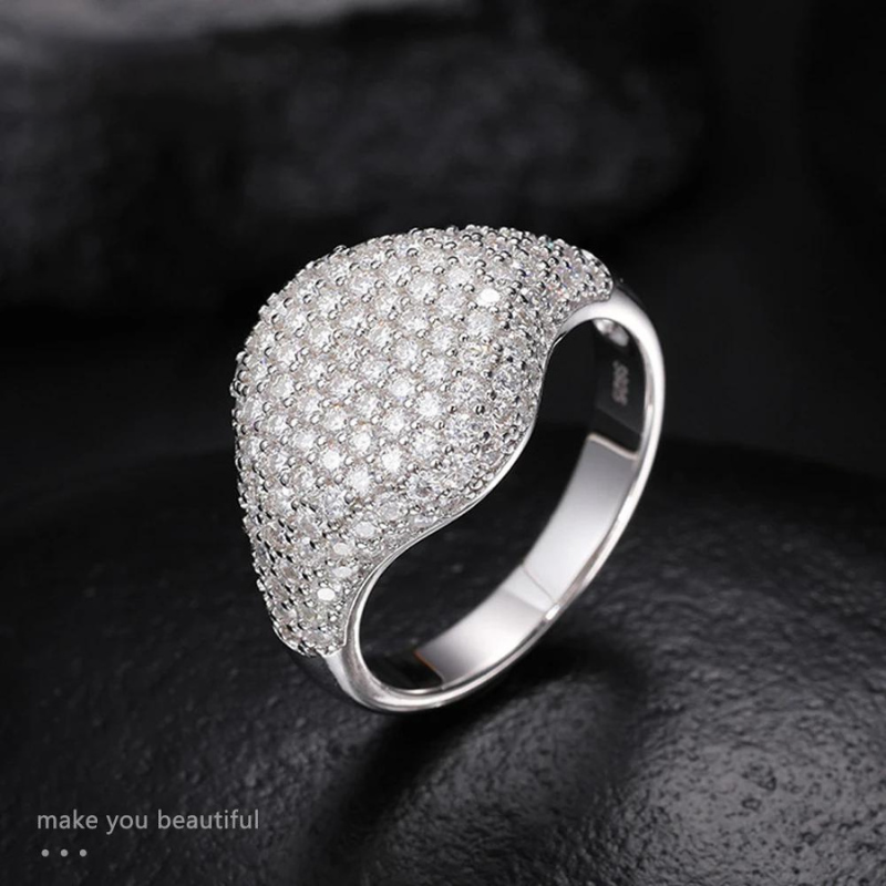 Moissanite Ring — 925 Silver, 18K Gold Plated, detail view
