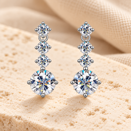 Solid Drop Earrings — Moissanite, 925 Silver