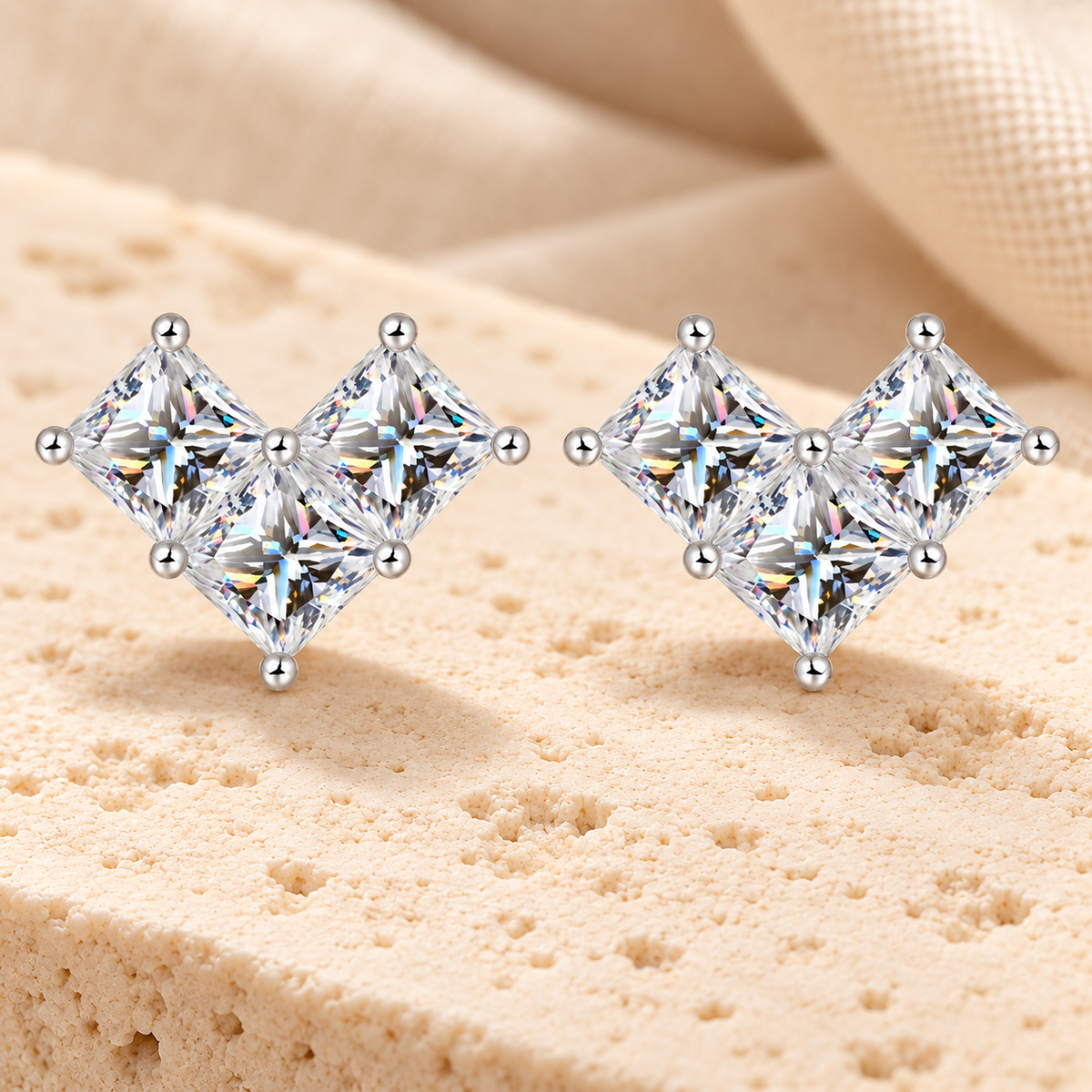 Princess-Cut Earrings — Moissanite, 925 Silver