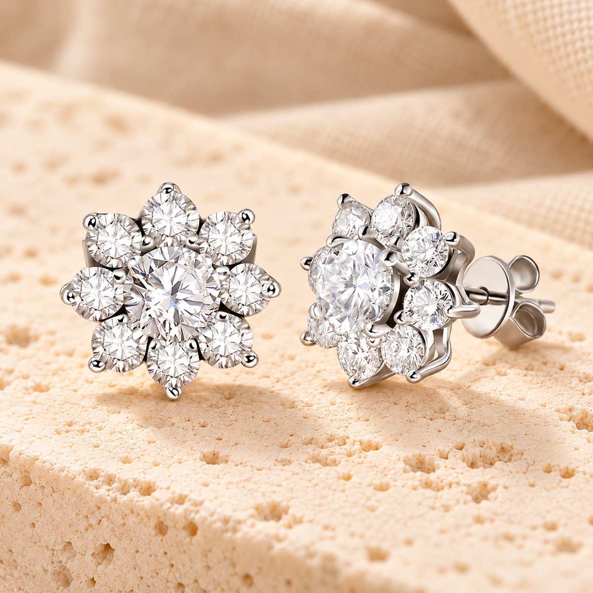 Stud Earrings — Moissanite, 925 Silver