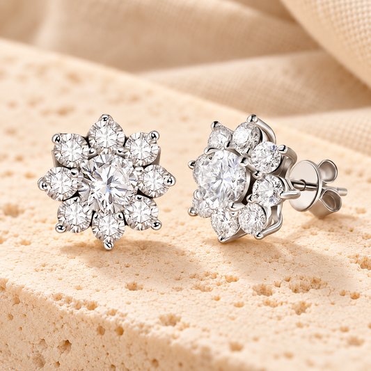 Stud Earrings — Moissanite, 925 Silver