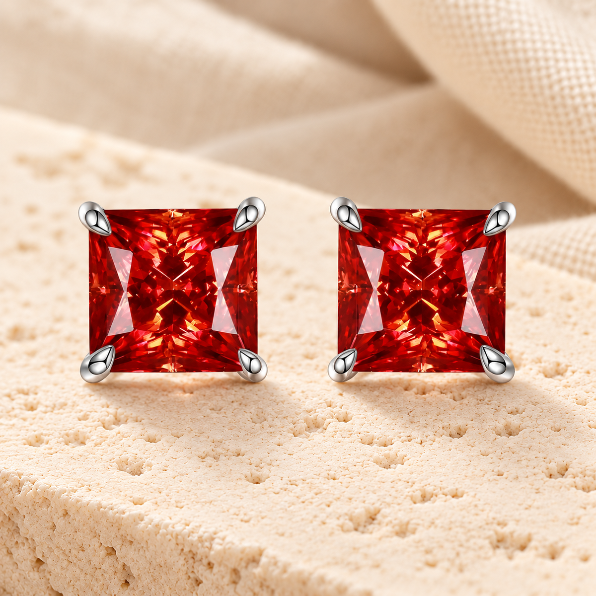 Princess-Cut Earrings — Moissanite, 925 Silver