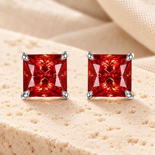 Princess-Cut Earrings — Moissanite, 925 Silver