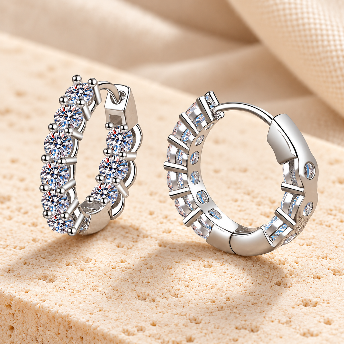 Hoop Earrings — Moissanite, 925 Silver