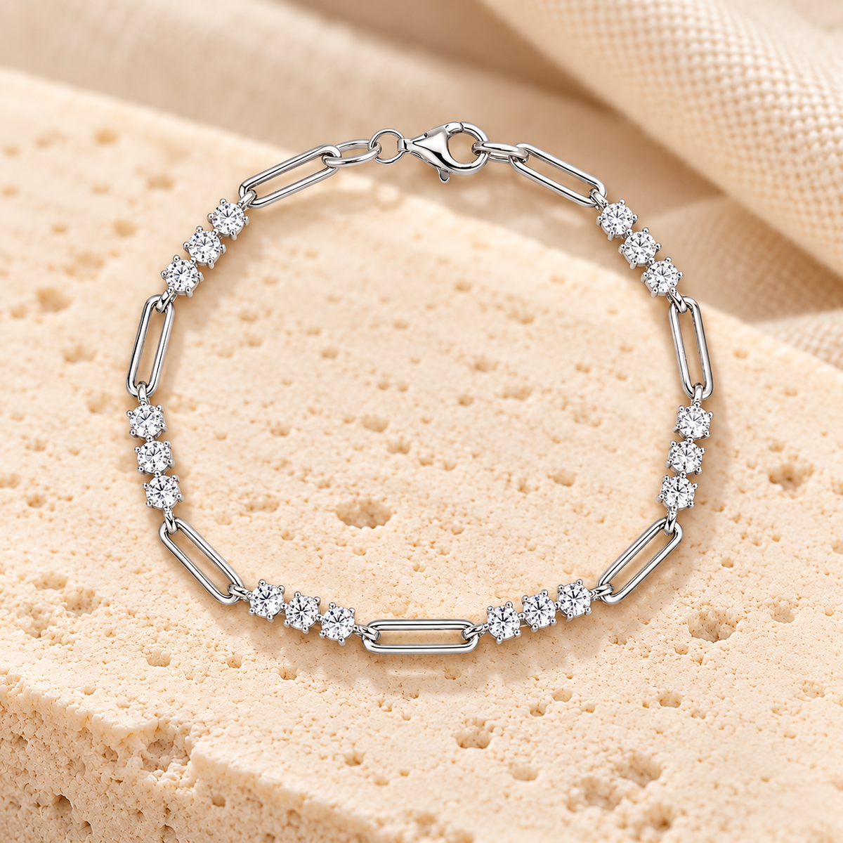 Round Moissanite Bracelet — 925 Silver