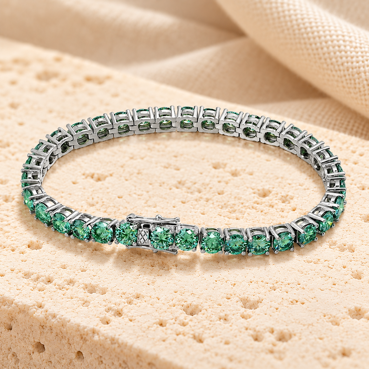 Green Moissanite Tennis Bracelet — 925 Silver
