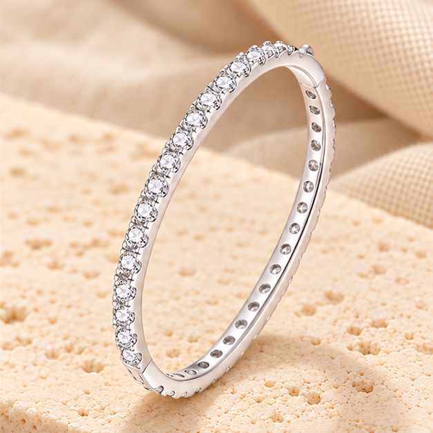 Bangle Bracelet — 4mm Moissanite, 925 Silver