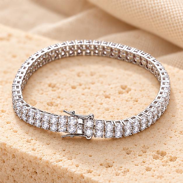Double-Row Tennis Bracelet — 3mm Moissanite, 925 Silver