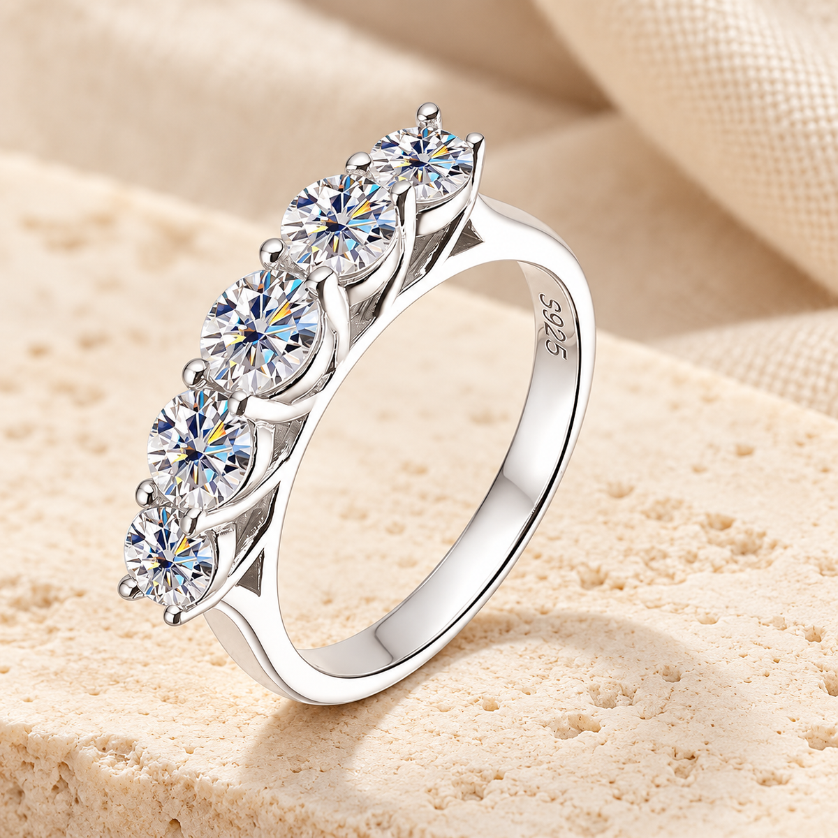 Five-Stone Ring — Moissanite, 925 Silver