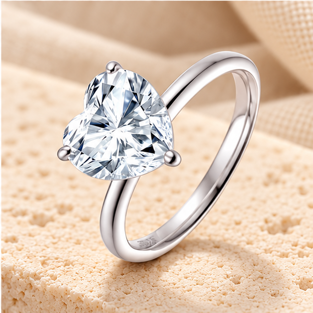 4ct Heart-Cut Ring — Moissanite, 925 Silver
