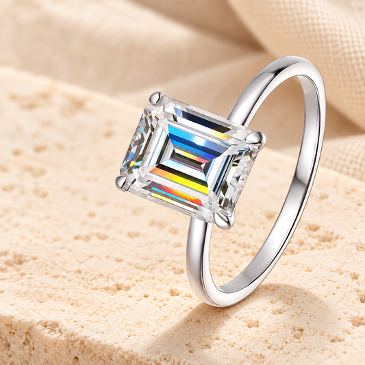 Emerald-Cut Ring — 4ct Moissanite, 925 Silver