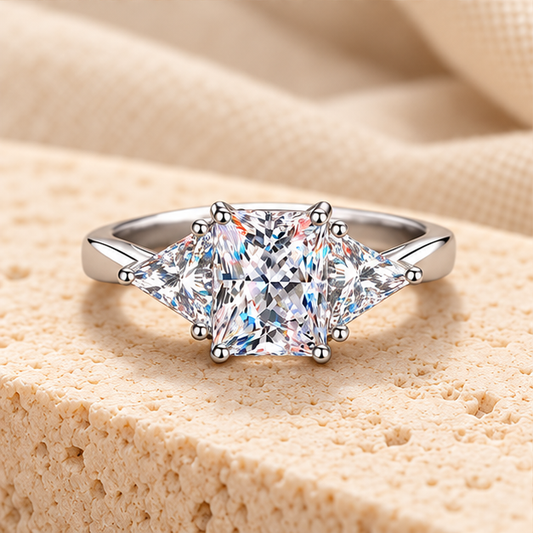 Radiant & Emerald-Cut Ring — 3ct Moissanite, 925 Silver