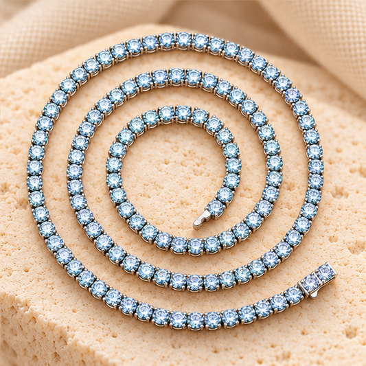 Green-Blue Tennis Necklace — 4mm Moissanite, 925 Silver