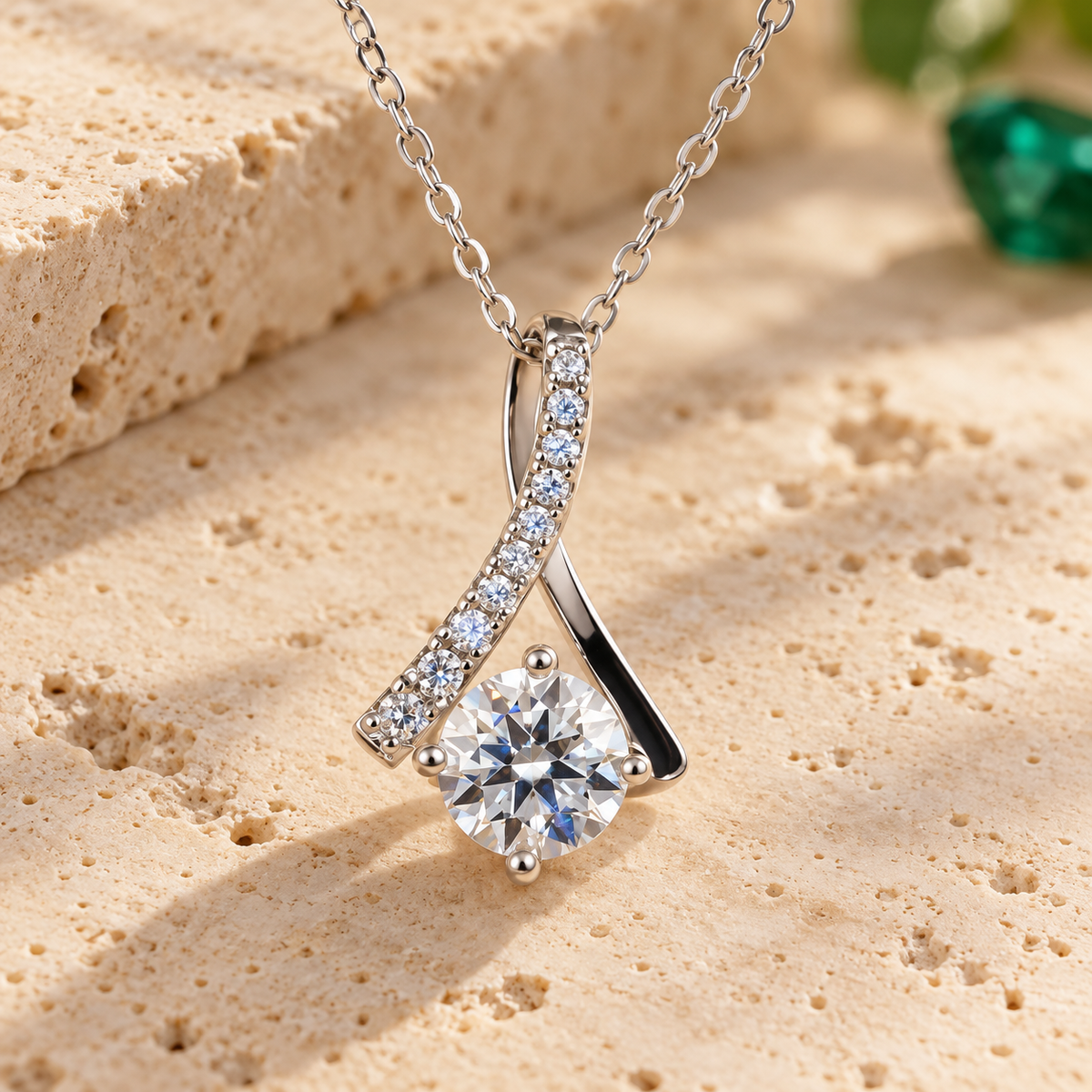 Charm Pendant Necklace — 1ct Moissanite, 925 Silver