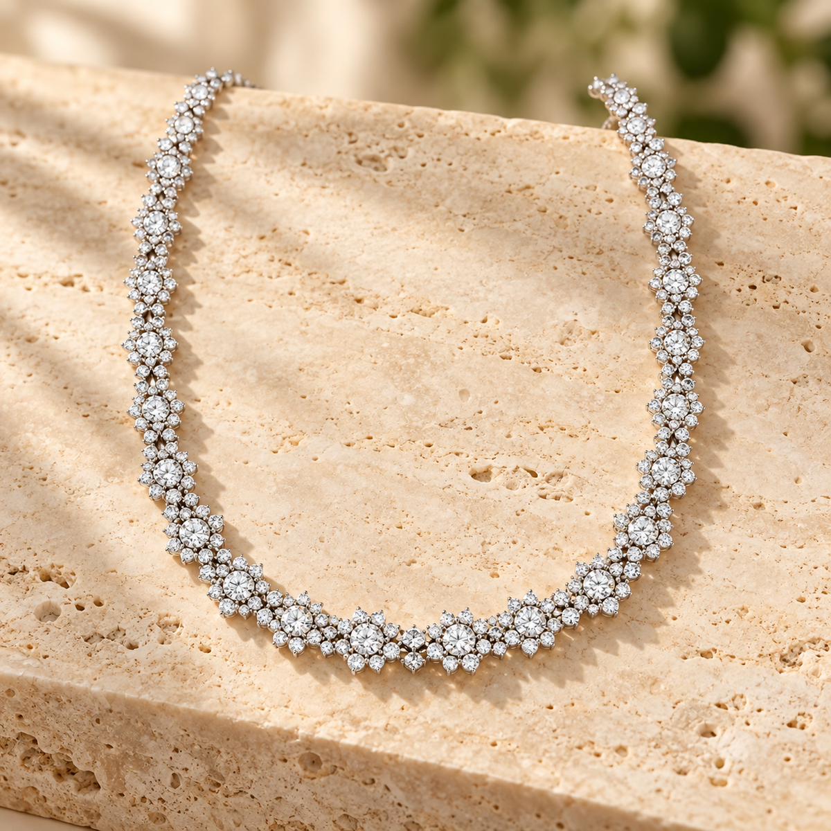 Floral Tennis Necklace — Moissanite & Zirconia Options, 925 Silver